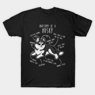 Black and White Siberian Husky Dog Anatomy T-Shirt